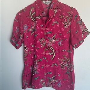 Richness Fashion (Vintage) Dragon Print Mandarin Collar Top | Size Medium